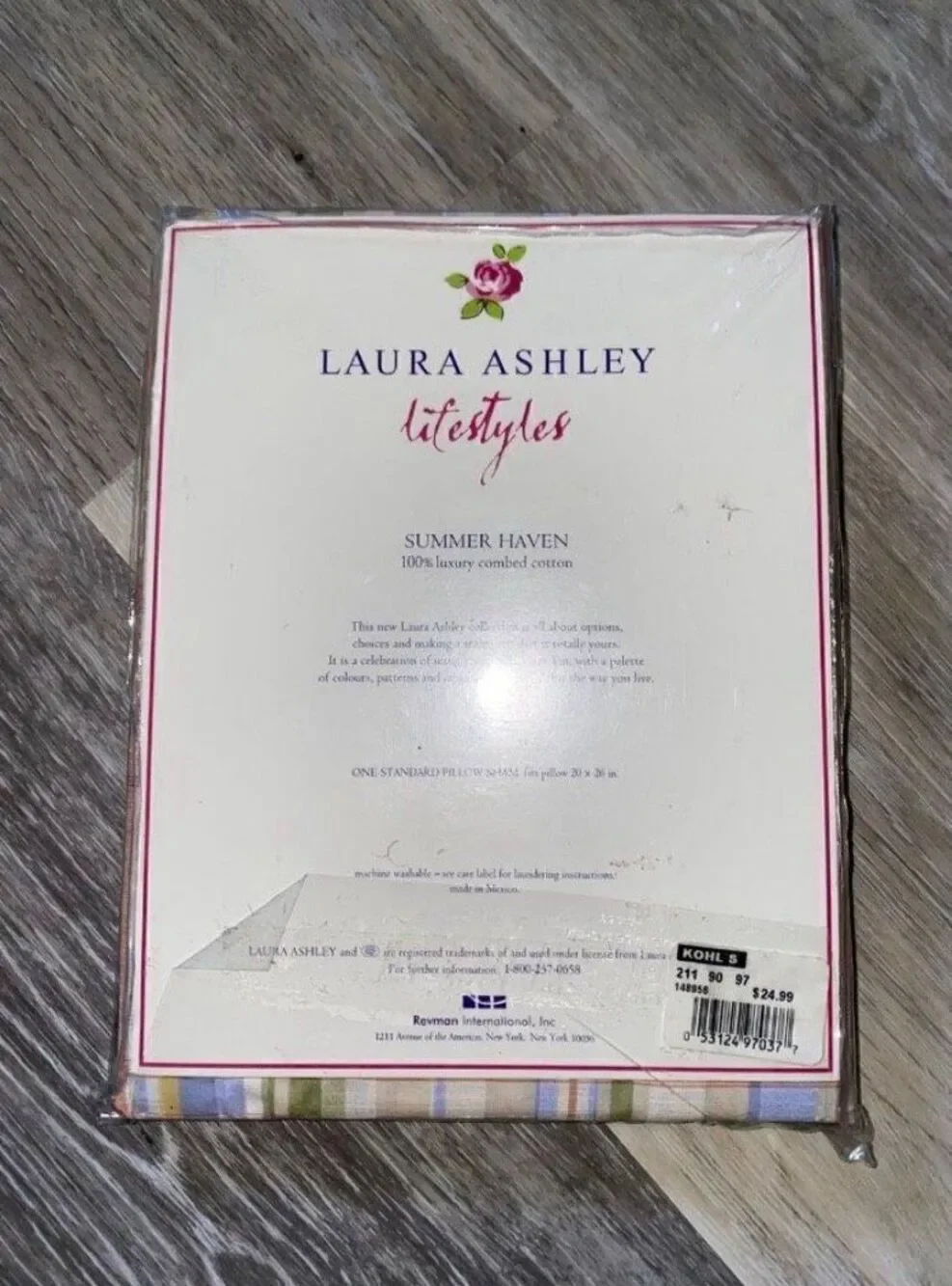 Standard 1 PILLOW SHAM Laura Ashley blue white green PLAID Summer Haven NEW
